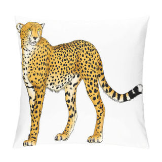 Personality  Running Cheetah Hand-drawn With Ink On White Background Logo Tattoo Pillow Covers