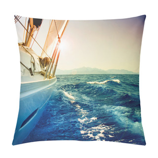 Personality  Yacht Sailing Against Sunset.Sailboat.Sepia Toned Pillow Covers