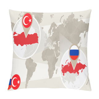 Personality  World Map Zoom On Turkey, Russia Pillow Covers