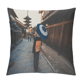 Personality  Beautiful Japanese Senior Woman Walking In The Village. Typical  Pillow Covers