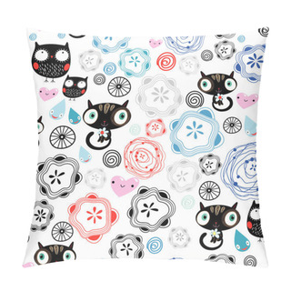 Personality  Abstract Pattern With Kittens And Owls Pillow Covers