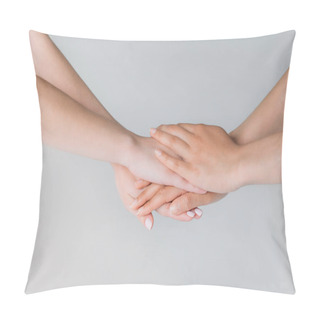Personality  Partial View Of Women Holding Hands, Isolated On Grey, Togetherness Concept Pillow Covers
