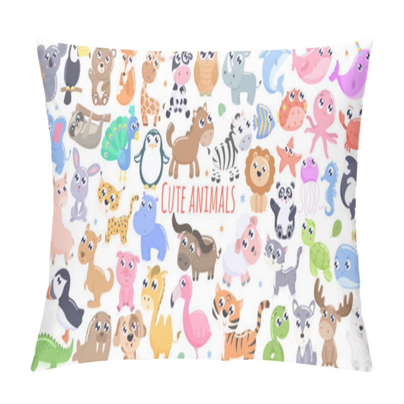 Personality  Big set of cute cartoon animals vector illustration. Flat design. pillow covers