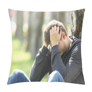 Personality  Sad Teen Lamenting In A Park Pillow Covers