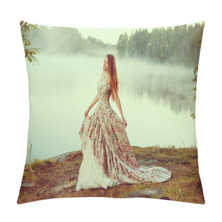 Personality  Luxury Woman In A Forest In A Long Vintage Dress Near The Lake. Pillow Covers