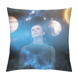 Personality  Composite Image Of Sad Woman Looking Up 3d Pillow Covers