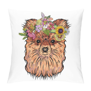 Personality  Pomeranian Puppy In The Exotic Flowers Pillow Covers