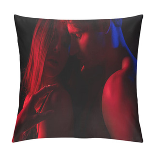 Personality  Undressed Sexy Young Couple Kissing And Hugging In Red Light Isolated On Black Pillow Covers