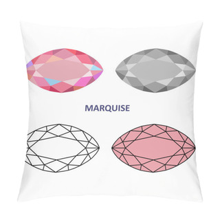 Personality  Low Poly Colored & Black Outline Template Marquise Gem Cut Pillow Covers