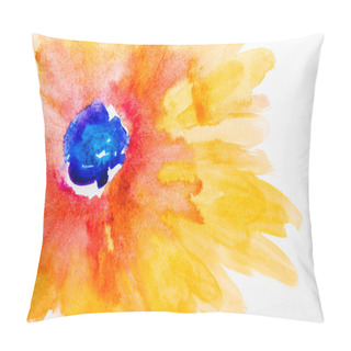 Personality  Top View Of Watercolor Flower With Yellow And Orange Leaves On White Background  Pillow Covers