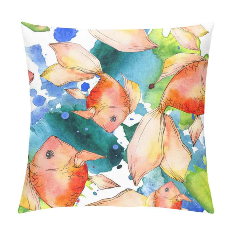 Personality  Watercolor aquatic colorful goldfishes with colorful abstract illustration. Seamless background pattern. Fabric wallpaper print texture. pillow covers