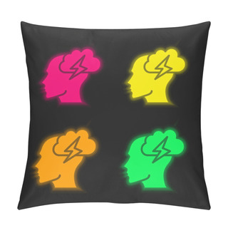 Personality  Brainstorm Four Color Glowing Neon Vector Icon Pillow Covers