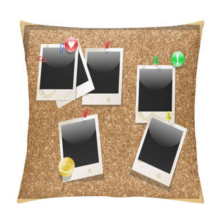 Personality  Corkboard With Polaroid Photos. Vector Illustration Pillow Covers