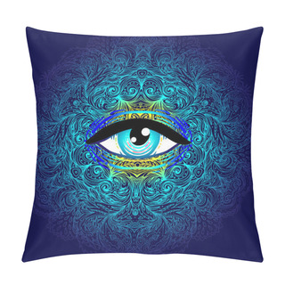 Personality  Sacred Geometry Symbol With All Seeing Eye In Acid Colors. Mysti Pillow Covers