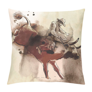 Personality  Rodeo. An Hand Drawn Illustration. Freehand Drawing, Painting. Vector Pillow Covers