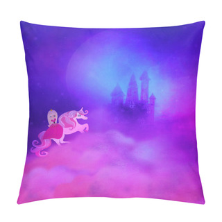 Personality  Girl On Unicorn Flying To The Magic Castle Pillow Covers