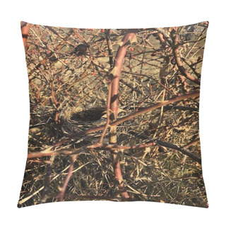 Personality  Bird's Nest In The Bushes. Rosehip Bush. A Nest Hidden In A Rose Hip Bush. Pillow Covers