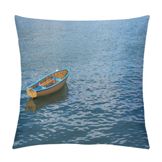 Personality  A Small Row Boat Sitting Calmly In A Harbor Pillow Covers