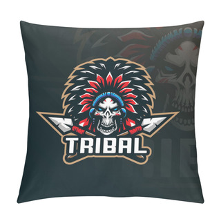 Personality  Tribe Mascot Logo Design Vector With Modern Illustration Concept Style For Badge, Emblem And T Shirt Printing. Head Tribe Illustration For Sport Team. Pillow Covers