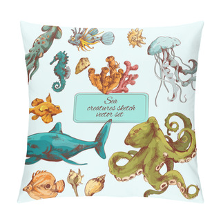 Personality  Sea Creatures Sketch Colored Pillow Covers