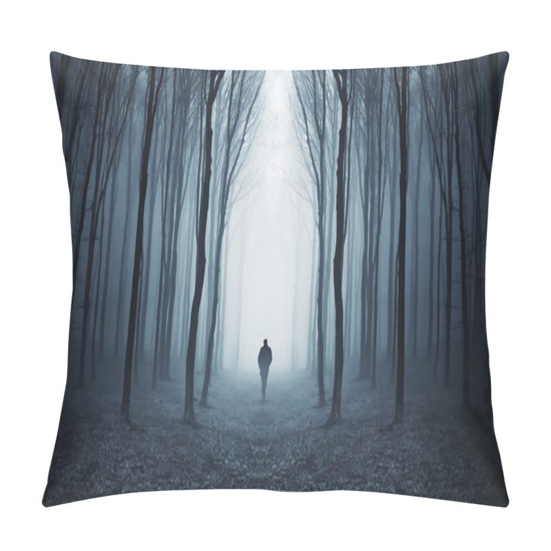 Personality  Man Walking In A Mysterious Surreal Forest With Fog Pillow Covers