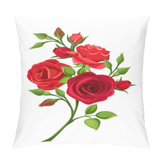 Personality  Branch Of Red Roses. Vector Illustration. Pillow Covers