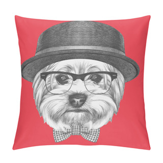Personality  Yorkshire Terrier With Sunglasses,hat And Bow Tie Pillow Covers