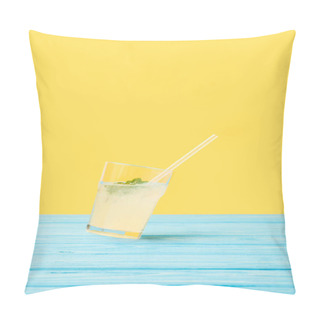 Personality  Glass With Fresh Cold Summer Cocktail And Drinking Straw On Yellow Pillow Covers