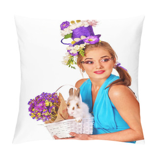 Personality  Woman In Easter Style Holding Bunny Pillow Covers