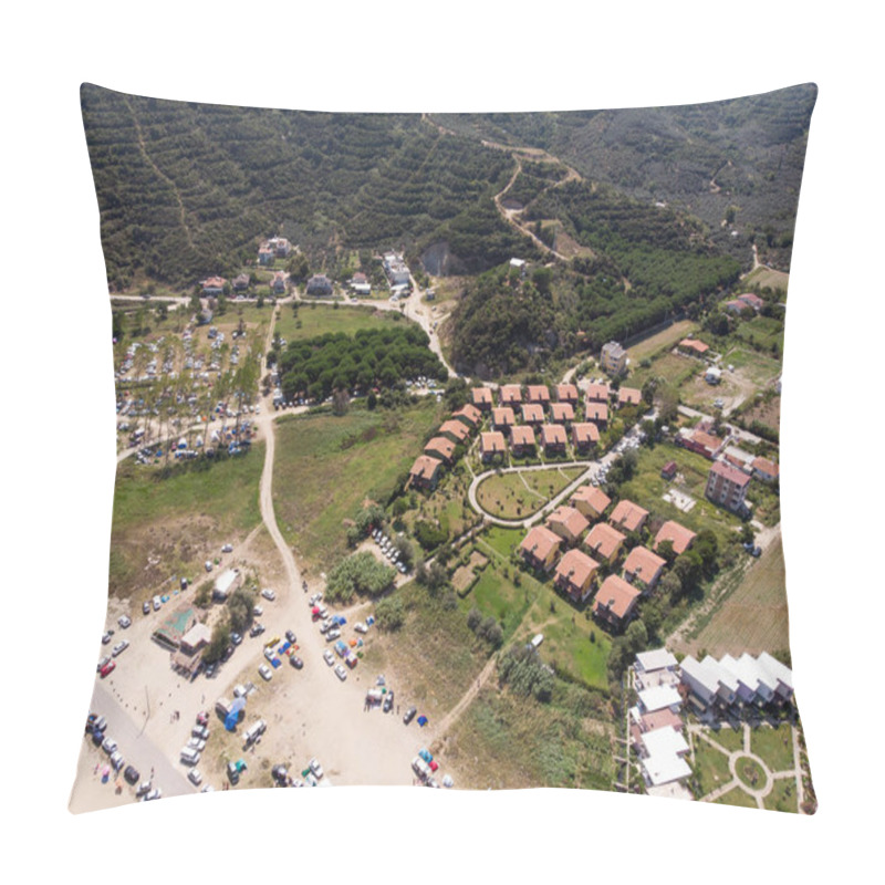 Personality  Aerial Drone View of Buildings, Trees at Erdek Turankoy / Balikesir Turkey. Nature in the City. pillow covers