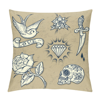 Personality  Set Of Old School Tattoo Elements Pillow Covers