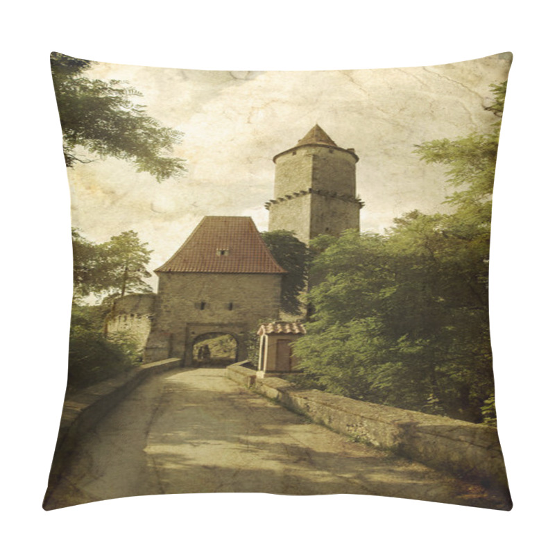 Personality  Medieval Castle In Grunge Style Pillow Covers