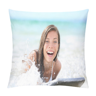 Personality  Surfing Young Woman In Waves - Enjoying, Playing Pillow Covers