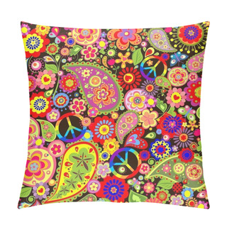 Personality  Funny Childish Floral Wallpaper With Colorful Hippie Peace Symbol Pillow Covers