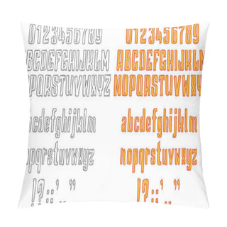 Personality  Handrawn Orange, Black And White Font. Cartoon Style. Vector Alphabet, Numbers And Symbols. Isolated On White Background. Vol. 2 Pillow Covers