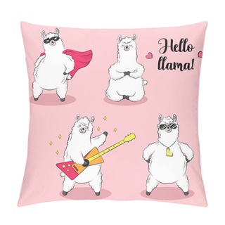 Personality  Set Of Cute Cartoon Llamas, Doodle Vector Illustration Stickers Pillow Covers