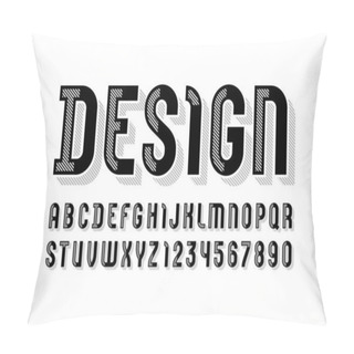 Personality  Trendy Stripped Font, Black Alphabet Sans Serif, Modern Uppercase Letters And Numbers, Vector Illustration 10EPS Pillow Covers