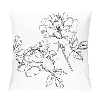 Personality  Vector Black And White Roses With Leaves Illustration Elements Pillow Covers
