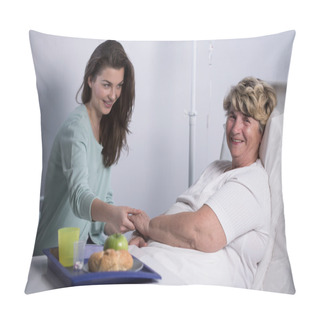 Personality  Elderly Patient With Her Caregiver Pillow Covers