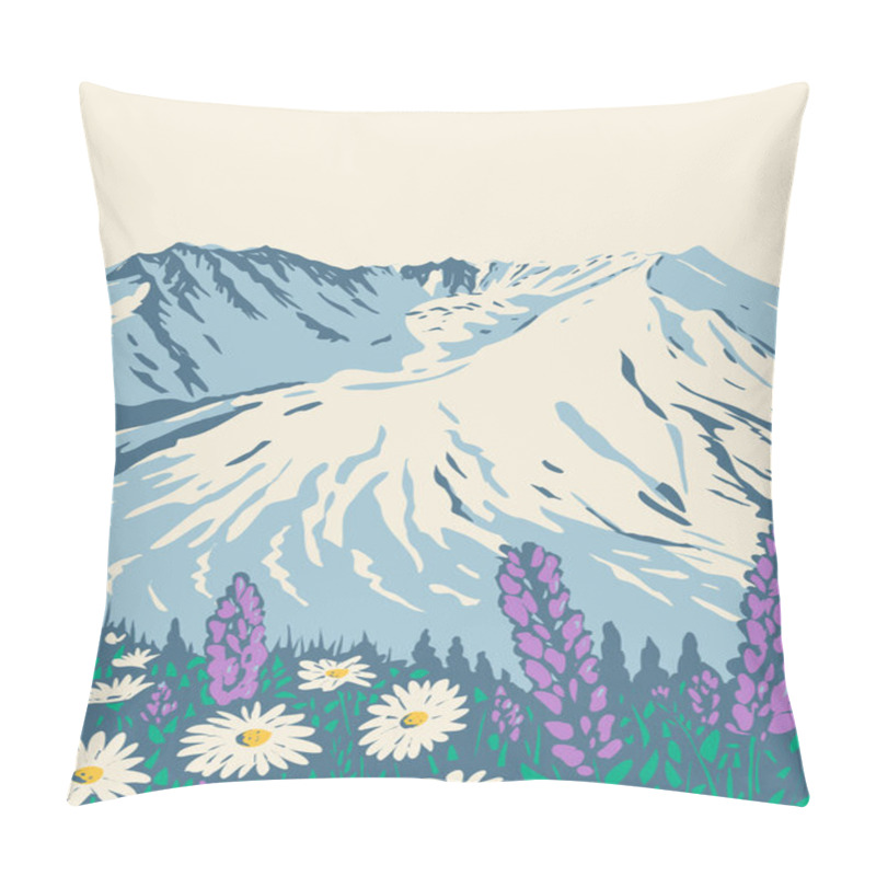 Personality  WPA Poster Art Of Mount St. Helens National Volcanic Monument Within Gifford Pinchot National Forest In Washington State Done In Works Project Administration Style Style Or Federal Art Project Style. Pillow Covers