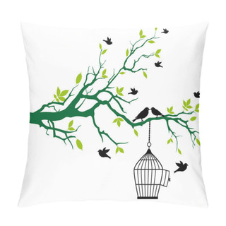 Personality  Tree With Birdcage And Kissing Birds Pillow Covers
