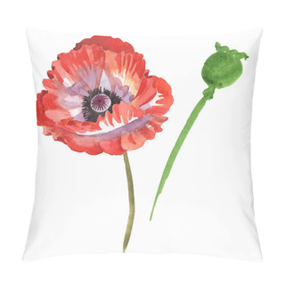 Personality  Red Poppies Isolated On White. Watercolor Background Illustration Set.  Pillow Covers