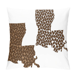 Personality  Louisiana (United States Of America) -  Map Of Coffee Bean, Louisiana Map Made Of Coffee Beans, Pillow Covers