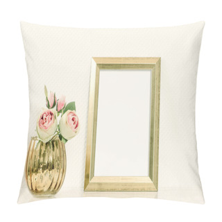 Personality  Picture Mockup With Golden Frame Amd Flowers. Vintage Style Pillow Covers