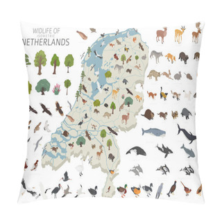 Personality  Isomatric 3d Design Of Netherlands Wildlife. Animals, Birds And Plants Constructor Elements Isolated On White Set. Build Your Own Geography Infographics Collection. Vector Illustration Pillow Covers