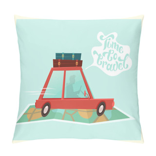 Personality  Red Car With Luggage  Pillow Covers