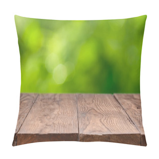 Personality  Empty Wooden Table Against Green Background Pillow Covers