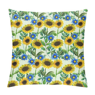 Personality  Seamless Pattern With Sunflowers And Wildflowers Pillow Covers