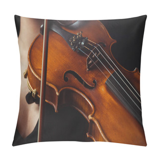 Personality  Partial View Of Female Musician Playing Symphony On Violin Isolated On Black Pillow Covers