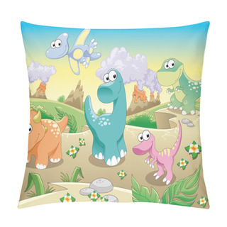 Personality  Dinosaurs Family With Background. Pillow Covers